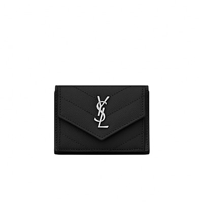 [스페셜오더]SAINT LAURENT-505118 생 로랑 블랙 마틀라세 은장 모노그램 티니 월릿