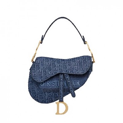 [스페셜오더]DIOR-디올 블루 Toile de Jouy 자수 Saddle 백 25cm