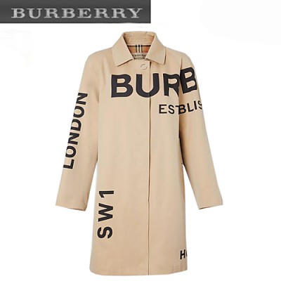 BURBERRY-80162221 버버리 허니 호스페리 프린트 코튼 개버딘 카 코트