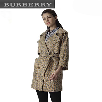 BURBERRY-03266 버버리 베이지 체크 무늬 코트 여성용