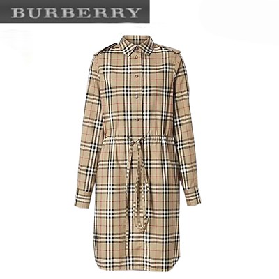 BURBERRY-04031 버버리 베이지 체크 무늬 셔츠 드레스 여성용