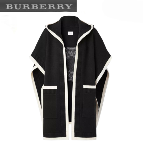 BURBERRY-80315441 버버리 블랙 로고 그래픽 자카드 후드 케이프