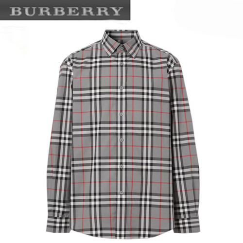 BURBERRY-80288861 버버리 스톰 그레이 멜란지 체크 포플린 셔츠