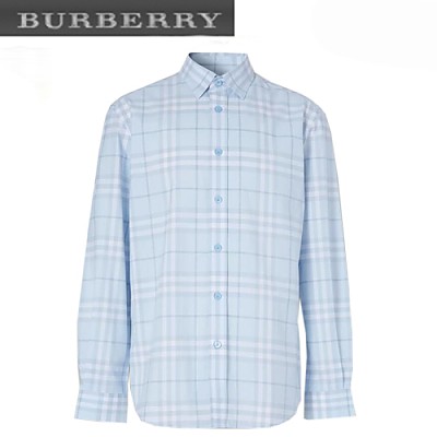 BURBERRY-80288861 버버리 스톰 그레이 멜란지 체크 포플린 셔츠