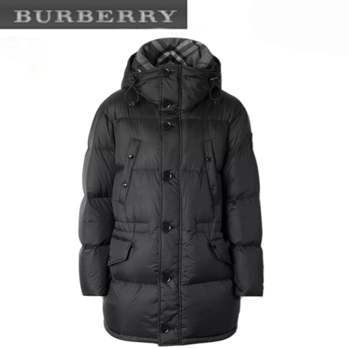 BURBERRY-80188251 버버리 블랙 로고 디테일 후드 패딩 코트 남성용