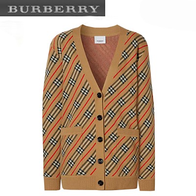 BURBERRY-80332361 버버리 카멜 스트라이프 블렌드 카디건