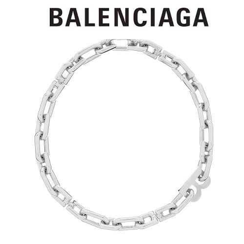 BALENCIAGA-599337 발렌시아가 실버 메탈 B 로고 체인 여성용 목걸이 / 네클리스