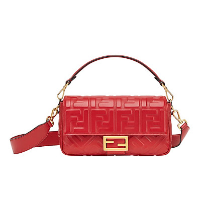 [스페셜오더]FENDI-8BR600 펜디 레드 FF 엠보싱 미디엄 바게트 백