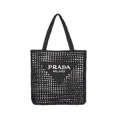 [스페셜오더]PRADA-1BG393 프라다 블랙 라피아 토트 백