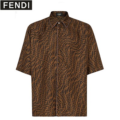 FENDI-FS0795 펜디 브라운 실크 더블 F 셔츠