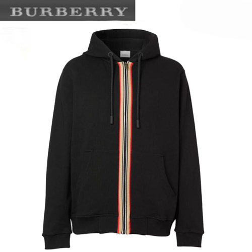 BURBERRY-80333911 버버리 블랙 아이콘 스트라이프 디테일 후드 톱