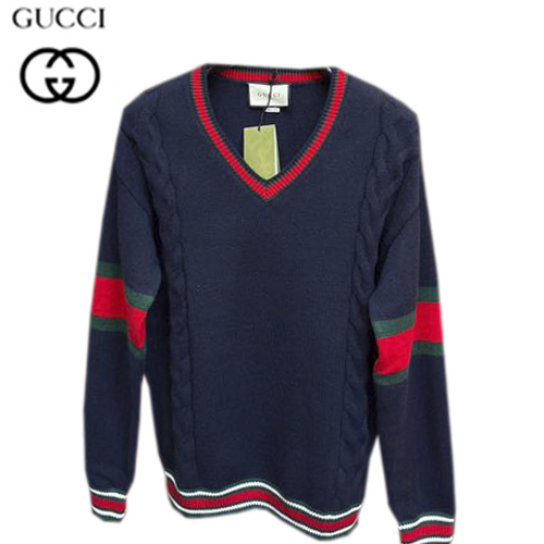 GUCCI-08294 구찌 네이비 니트 Web 스트라이프 장식 V 넥 스웨터 남여공용