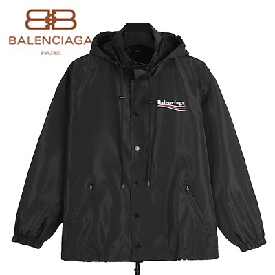 BALENCIAGA-12228 발렌시아가 블랙 로고 프린트 장식 바람막이 후드 쟈켓 남성용