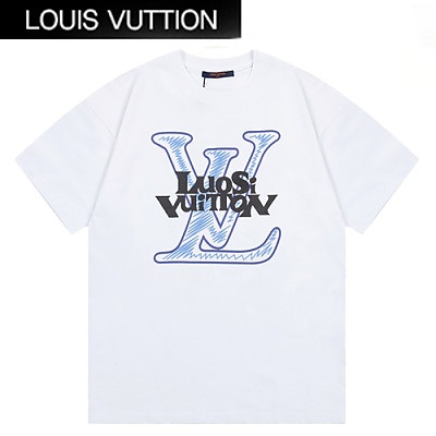 LOUIS VUITTON-042014 루이비통 화이트 LV 시그니처 프린트 장식 티셔츠 남여공용