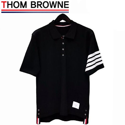 THOM BROWNE-05052 톰 브라운 네이비 스트라이프 장식 폴로 티셔츠 남성용