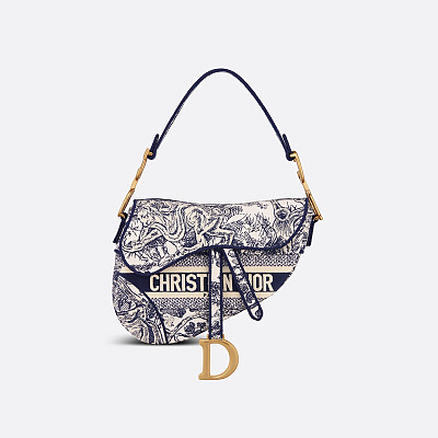 [스페셜오더]DIOR-디올 블루 Toile de Jouy 자수 Saddle 백 25cm