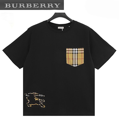 BURBERRY-05136 버버리 화이트 체크 무늬 디테일 티셔츠 남성용