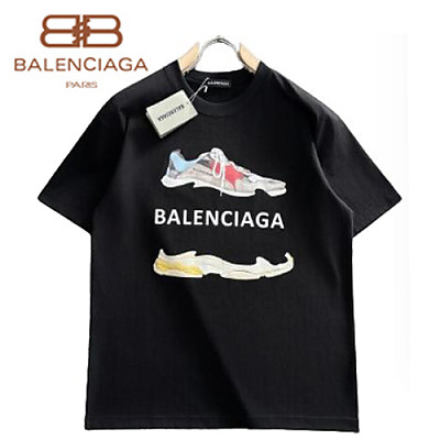 BALENCIAGA-05278 발렌시아가 블랙 프린트 장식 티셔츠 남여공용