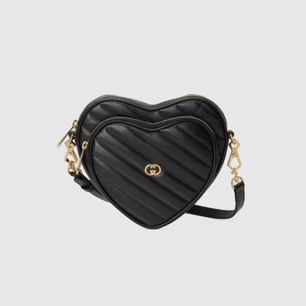 GUCCI-‎751628 구찌 블랙 인터로킹 G 미니 하트 숄더백 20cm