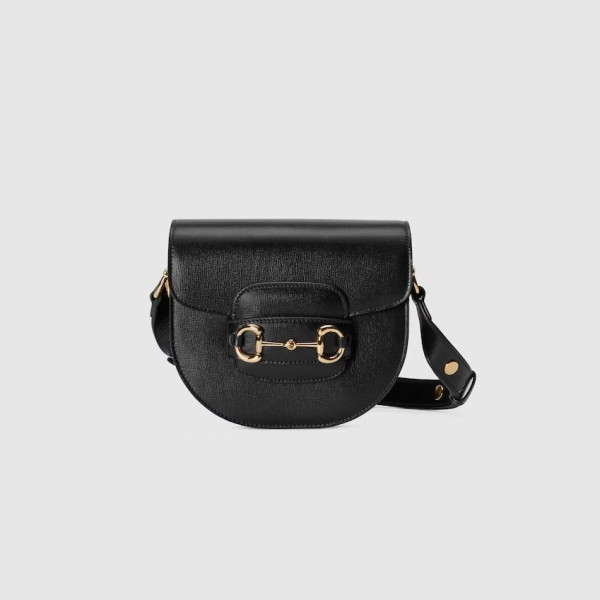 GUCCI-‎760191 구찌 블랙레더 홀스빗 1955 라운드 미니 숄더백 18cm