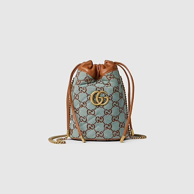 GUCCI-‎783175 구찌 페일블루/브라운 GG 수퍼 미니 버킷백 14cm