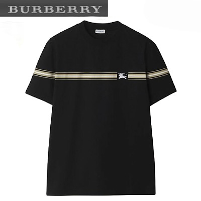 BURBERRY-80904361 버버리 화이트 스트라이프 코튼 티셔츠 남성용