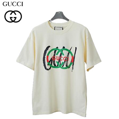 GUCCI-06239 구찌 아이보리 GG 프린트 장식 티셔츠 남여공용