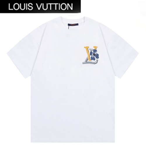 LOUIS VUITTON-07023 루이비통 화이트 LV 시그니처 프린트 장식 티셔츠 남여공용