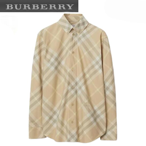 BURBERRY-80835941 버버리 베이지 체크 코튼 셔츠 여성용