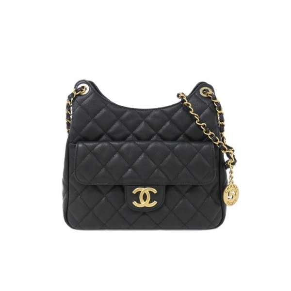 CHANEL-AS3690 샤넬 크루즈 블랙 캐비어 미디엄 호보 핸드백 21.5cm