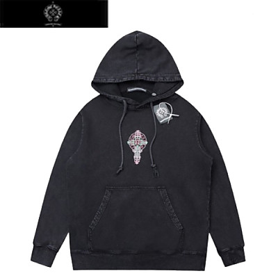 CHROMEHEARTS-09098 크롬하츠 블루 프린트 장식 워싱 후드 티셔츠 남성용