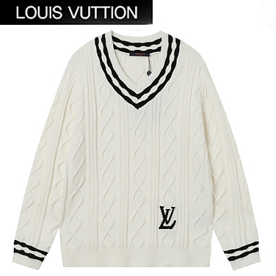 LOUIS VUITTON-120411 루이비통 화이트 니트 코튼 V 넥 스웨터 남여공용