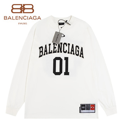 BALENCIAGA-12172 발렌시아가 화이트 프린트 장식 긴팔 티셔츠 남여공용