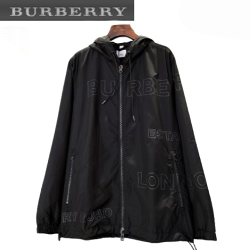 BURBERRY-02173 버버리 블랙 프린트 장식 바람막이 후드 재킷 남여공용