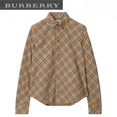 BURBERRY-80982521 버버리 핑크 체크 코튼 셔츠 여성용