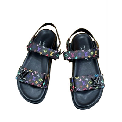 LOUIS VUITTON-1AGXEQ 루이비통 블랙 모노그램 LV x TM 선셋 플랫 샌들 여성용