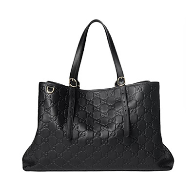 GUCCI-815213 1000 구찌 블랙 가죽 GG 엠블럼 미디엄 토트백