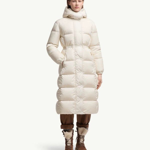 MONCLER-C00022539ZC 몽클레어 Chamer 울 트리밍 후드 롱 다운 재킷 화이트 여성용