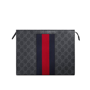 [스페셜오더]GUCCI-475316 1094 구찌 블랙가죽 스트라이프 파우치