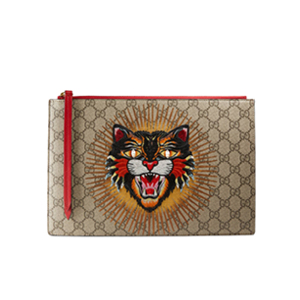 GUCCI-476411 8313 구찌 GG 수프림 캔버스 앵그리 캣 자수 파우치