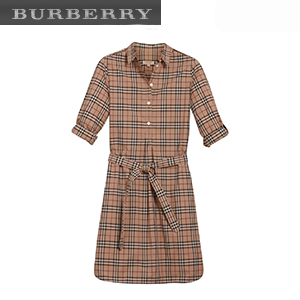 BURBERRY-40678201 버버리 카멜 체크 코튼 튜닉 드레스 여성용