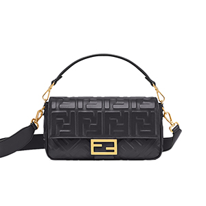 [스페셜오더]FENDI-8BR600 펜디 블랙 FF 엠보싱 미디엄 바게트 백