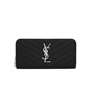 [스폐셜오더]SAINT LAURENT-358094 생로랑 베이지 그랑 드 뿌드르 텍스처드 마틀라세 가죽 소재의 금장 모노그램 생 로랑 지퍼 어라운드 지갑