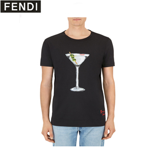 FENDI-FY0894 펜디 화이트 코튼 컵 프린트 장식 티셔츠