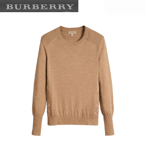 BURBERRY-40575771 버버리 카멜 체크 디테일 메리노 울 스웨터 여성용