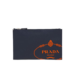 [스페셜오더]PRADA-2NG005 프라다 블랙 사피아노 가죽 레드 실크스크린 로고 클러치