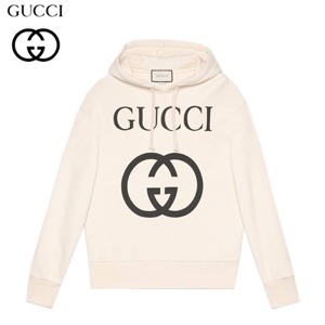 GUCCI-475374 9524 구찌 화이트 코튼 인터로킹 G 장식 후드 스웨트셔츠